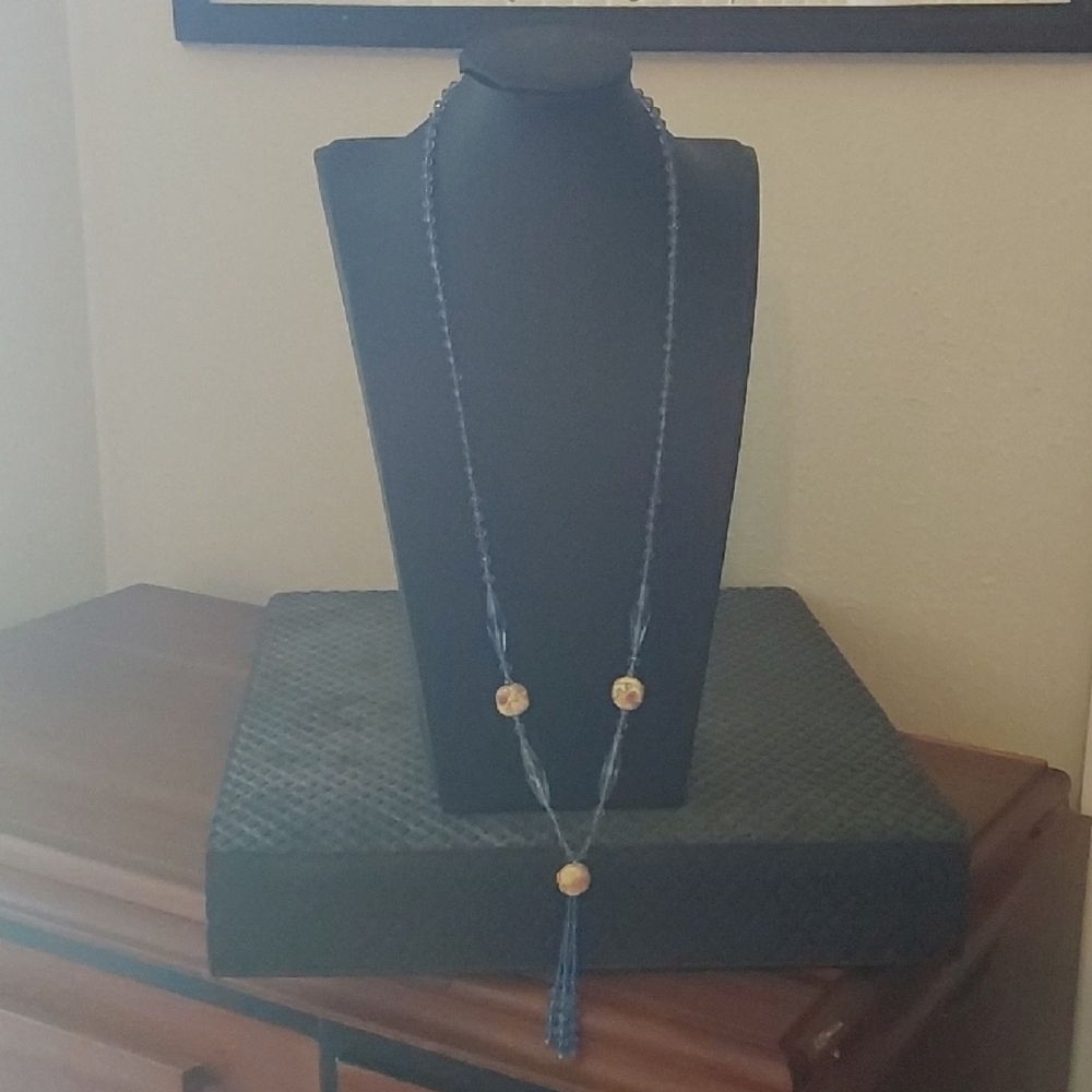Elegant Blue and Gold Glass Necklace